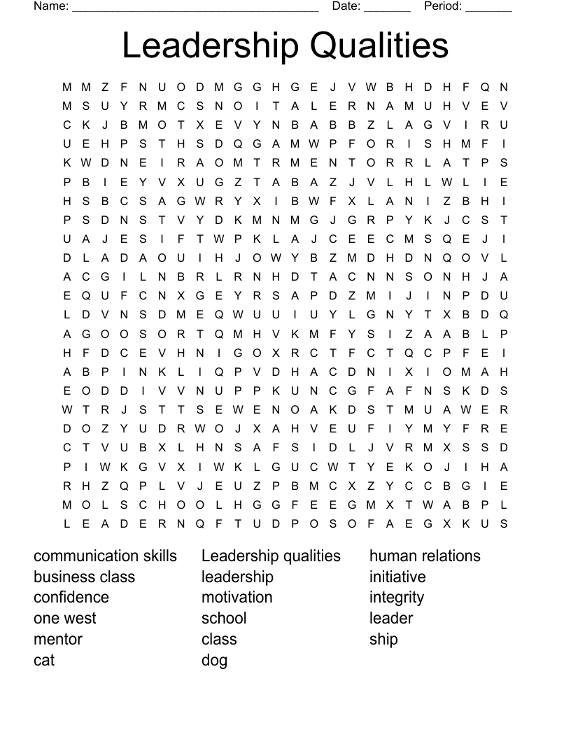 Leadership Qualities Word Search WordMint