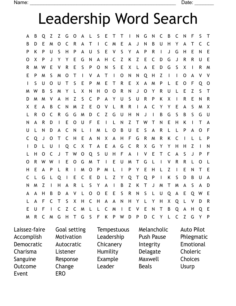 Leadership Word Search WordMint