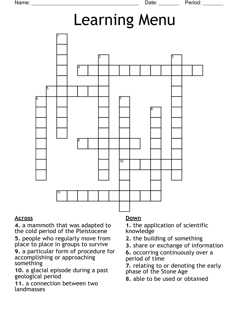 Appetizer Crossword Puzzle WordMint