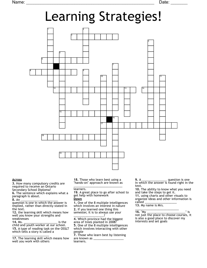 Learning Strategies! Crossword WordMint