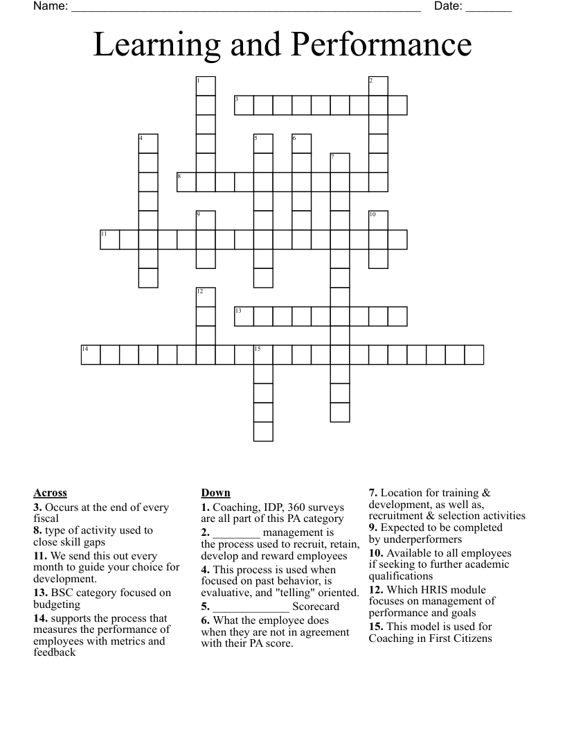 Learning and Performance Crossword WordMint