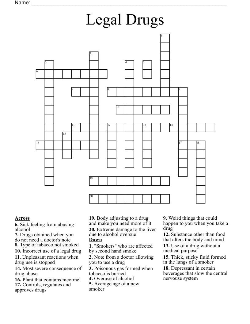 Legal Drugs Crossword WordMint