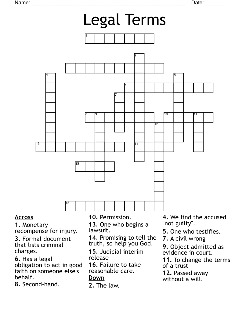 Legal Terms Crossword WordMint