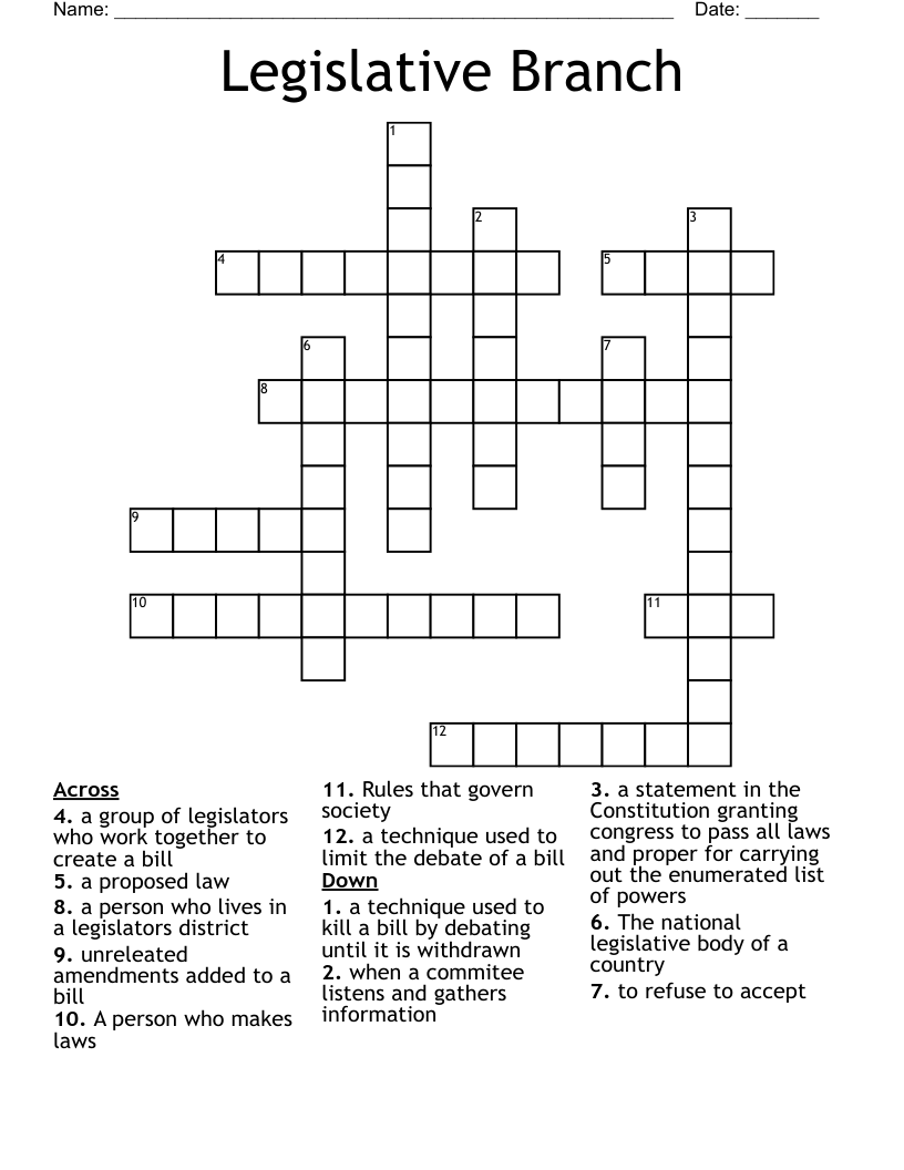 Legislative Branch Crossword WordMint