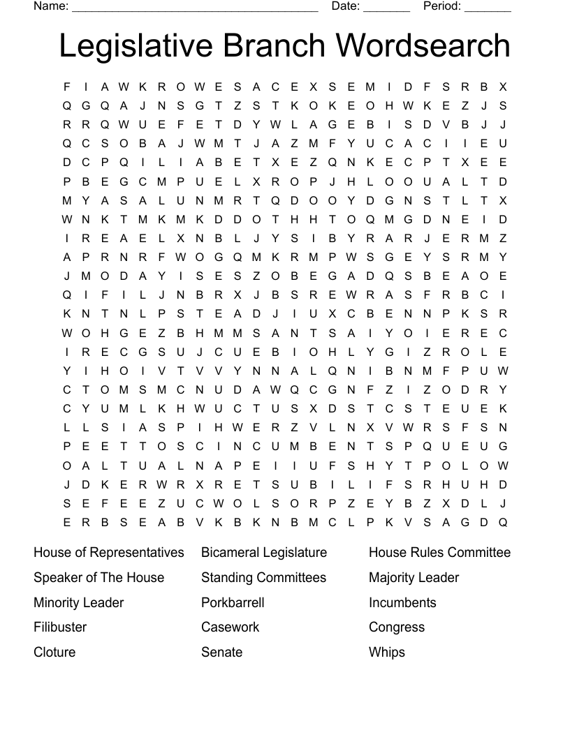 The Legislative Branch Word Search WordMint