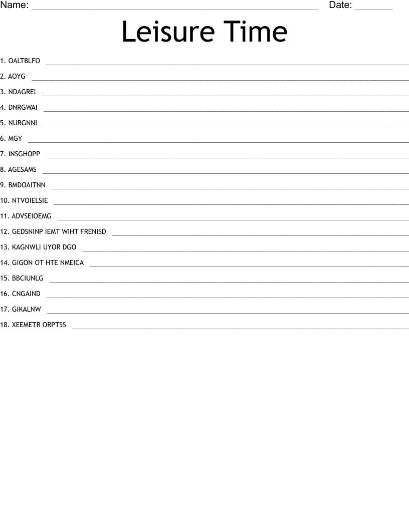 Leisure Time Word Scramble WordMint
