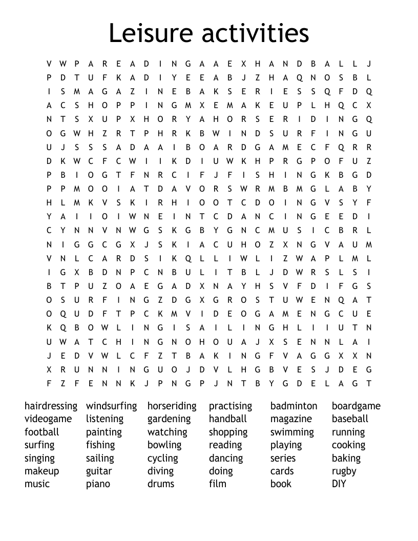 Leisure Activities Word Search WordMint