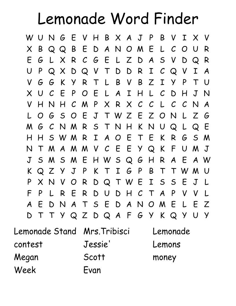 Lemonade Word Finder Word Search WordMint