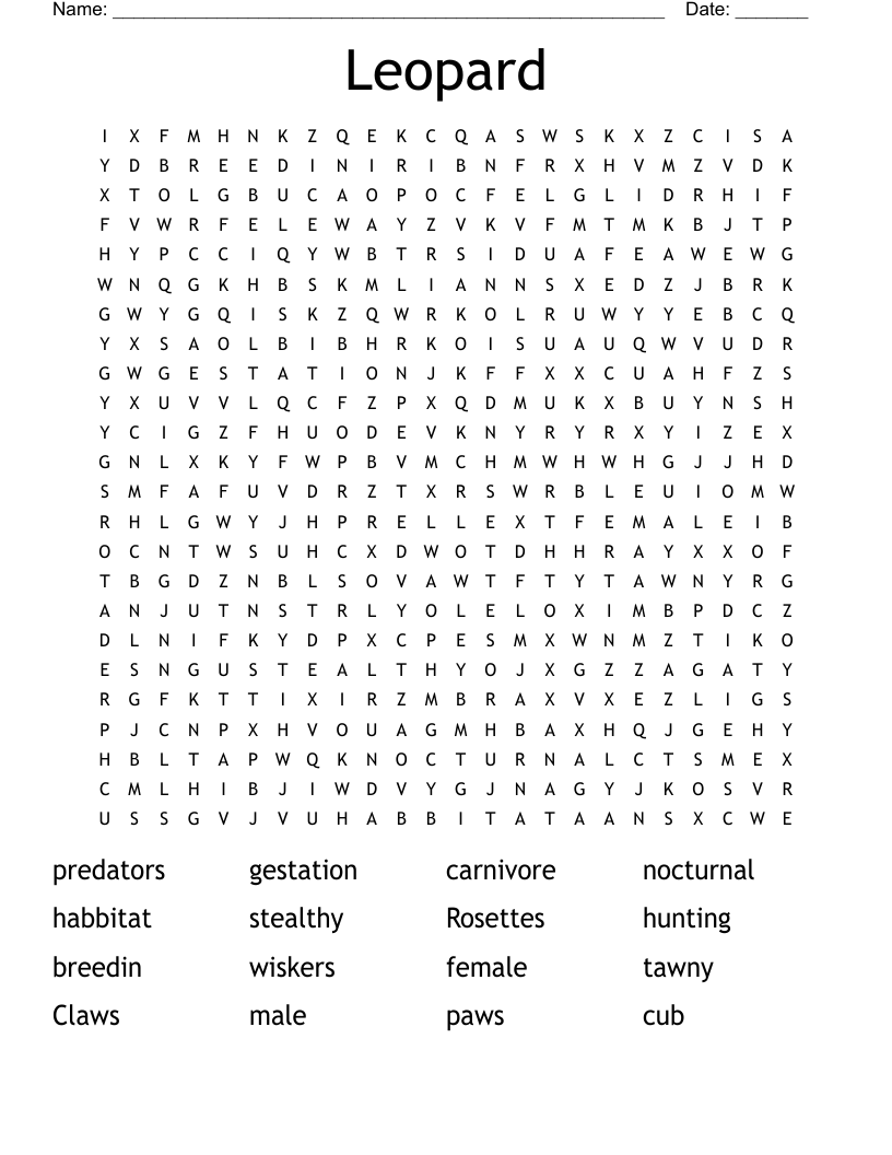Leopard Word Search WordMint