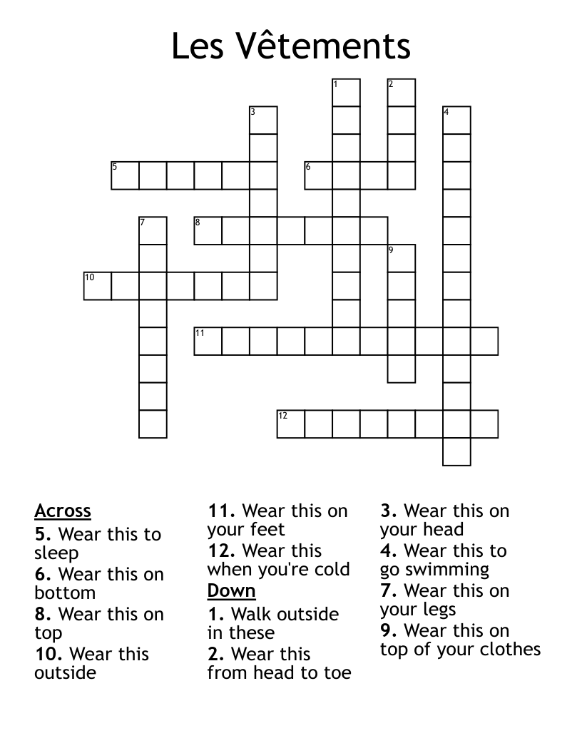 Les Vêtements Crossword WordMint