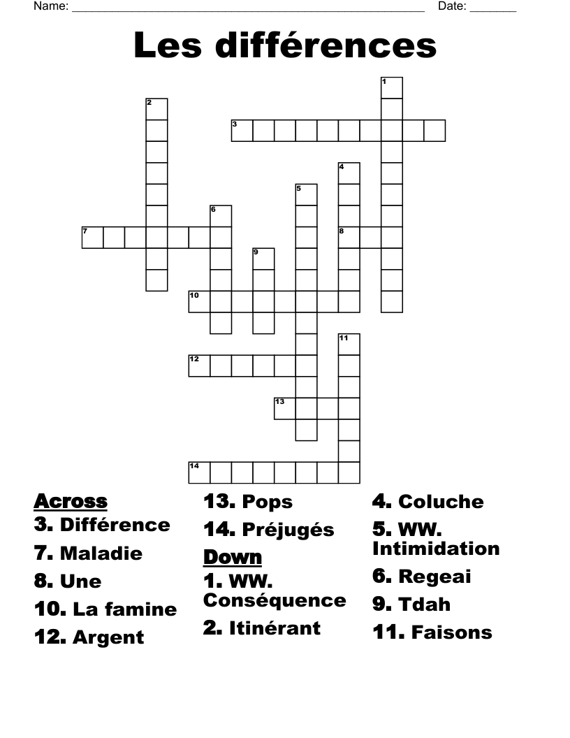 Les différences Crossword WordMint