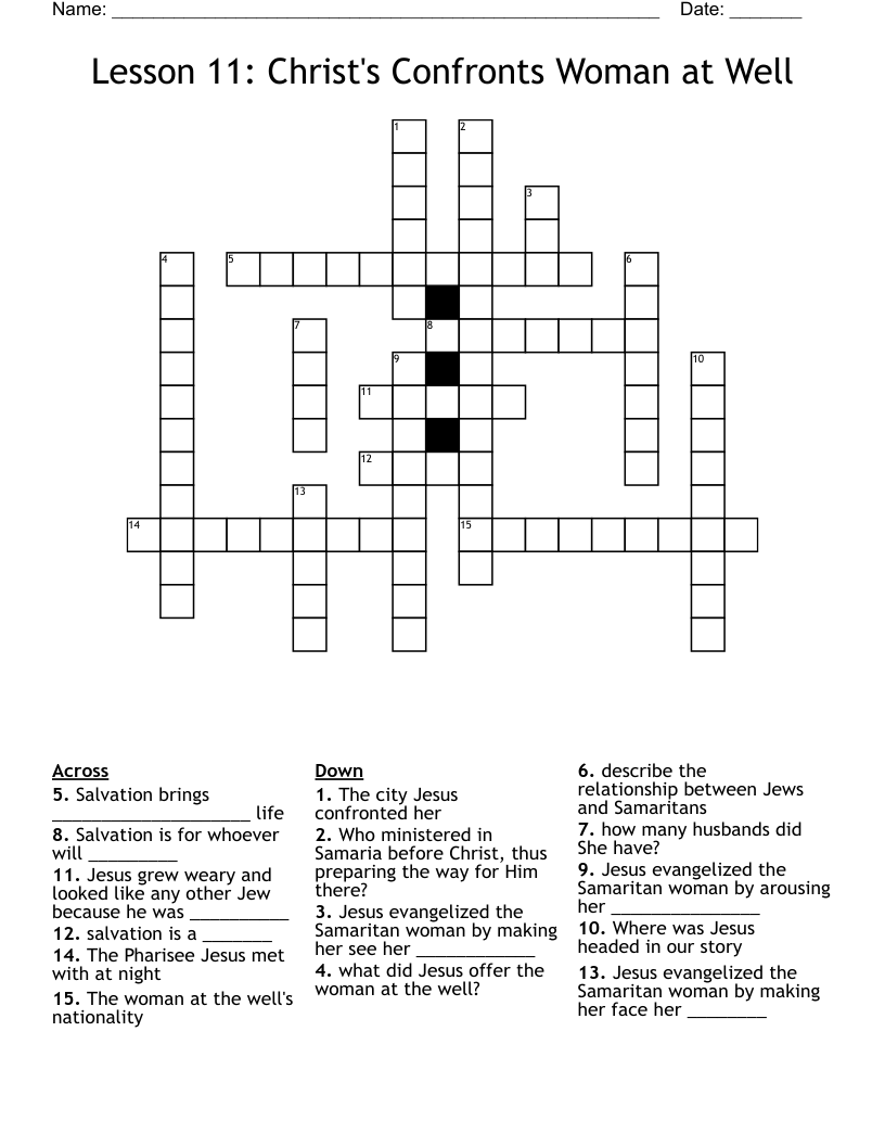 Lesson 11 Christ's Confronts Woman at Well Crossword WordMint