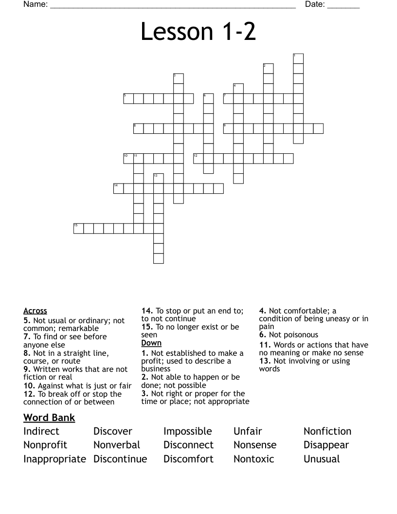 Lesson 12 Crossword WordMint