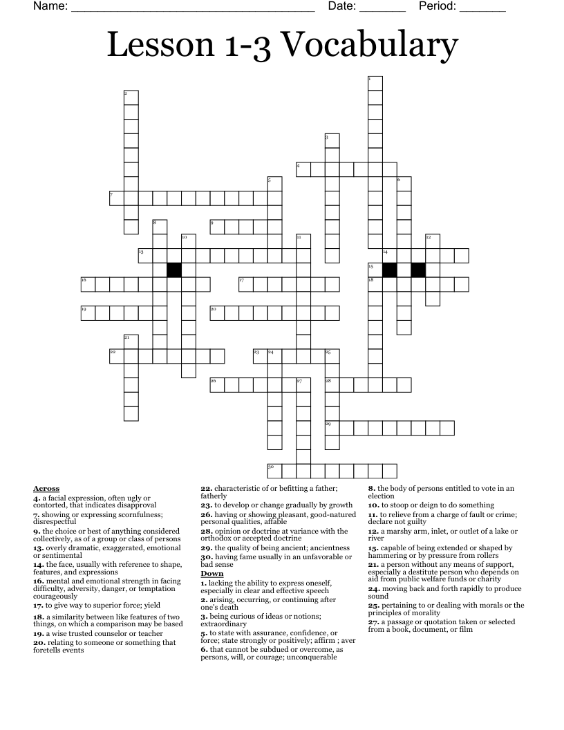 Lesson 13 Vocabulary Crossword WordMint