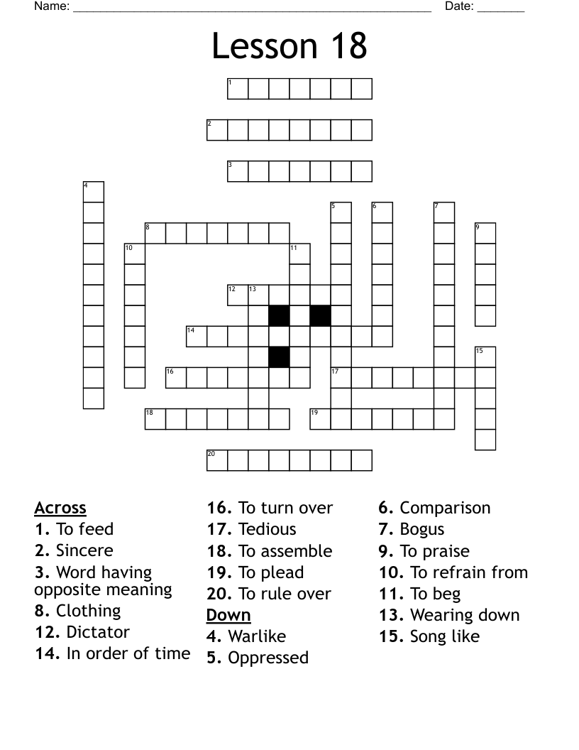 Lesson 18 Vocabulary by Eli Patterson Crossword WordMint