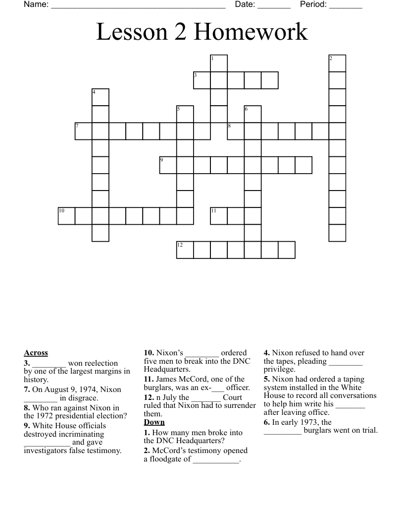 Lesson 2 Homework Crossword WordMint