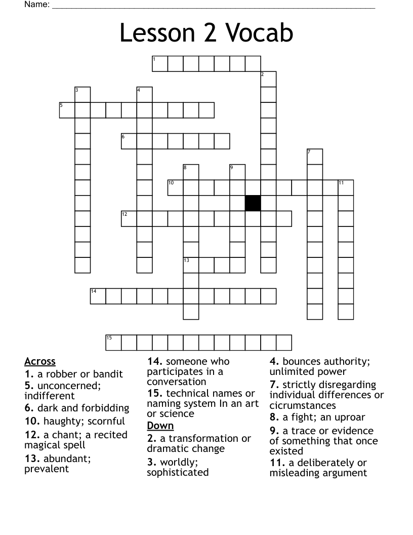 Lesson 2 Vocab Crossword WordMint
