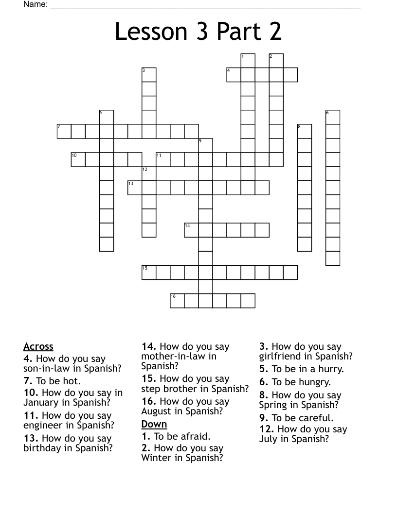 Lesson 3 Part 2 Crossword - WordMint