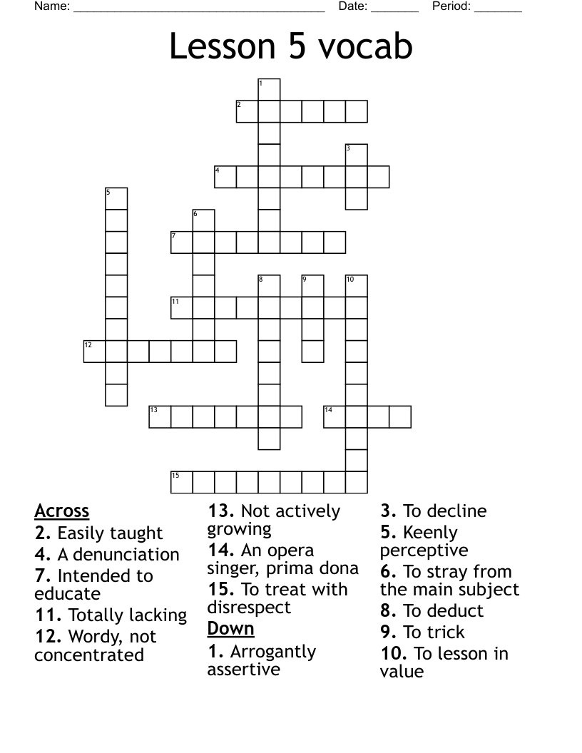 Lesson 5 vocab Crossword WordMint