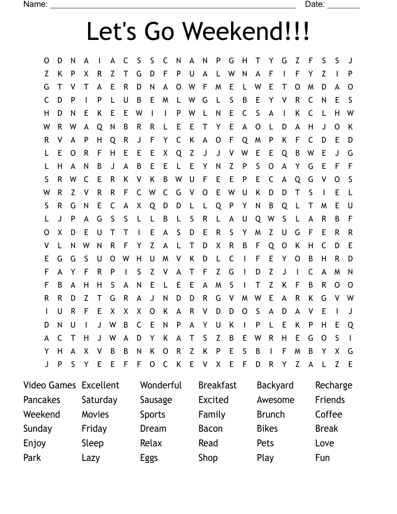 Let's Go Weekend!!! Word Search - WordMint