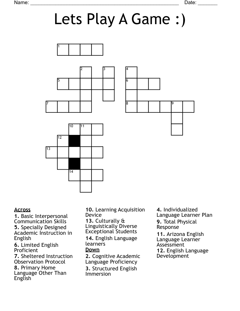 Lets Play A Game ) Crossword WordMint