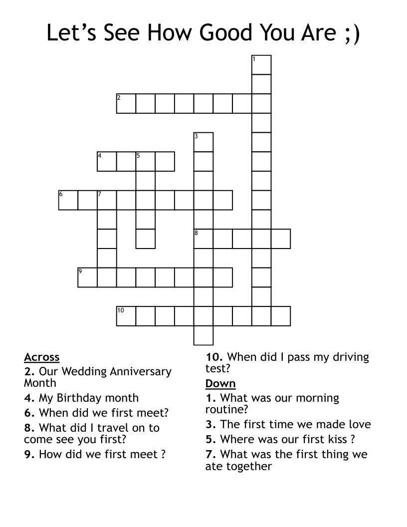 Let’s See How Good You Are ;) Crossword WordMint