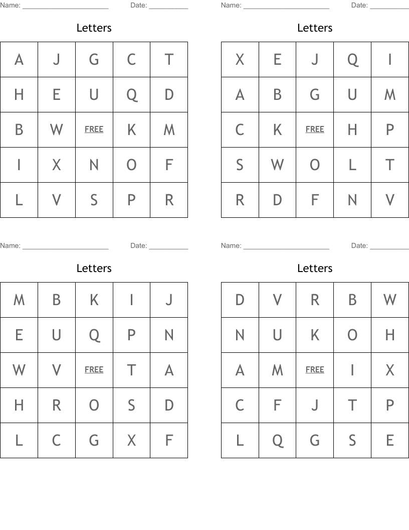 Letters Bingo Cards WordMint
