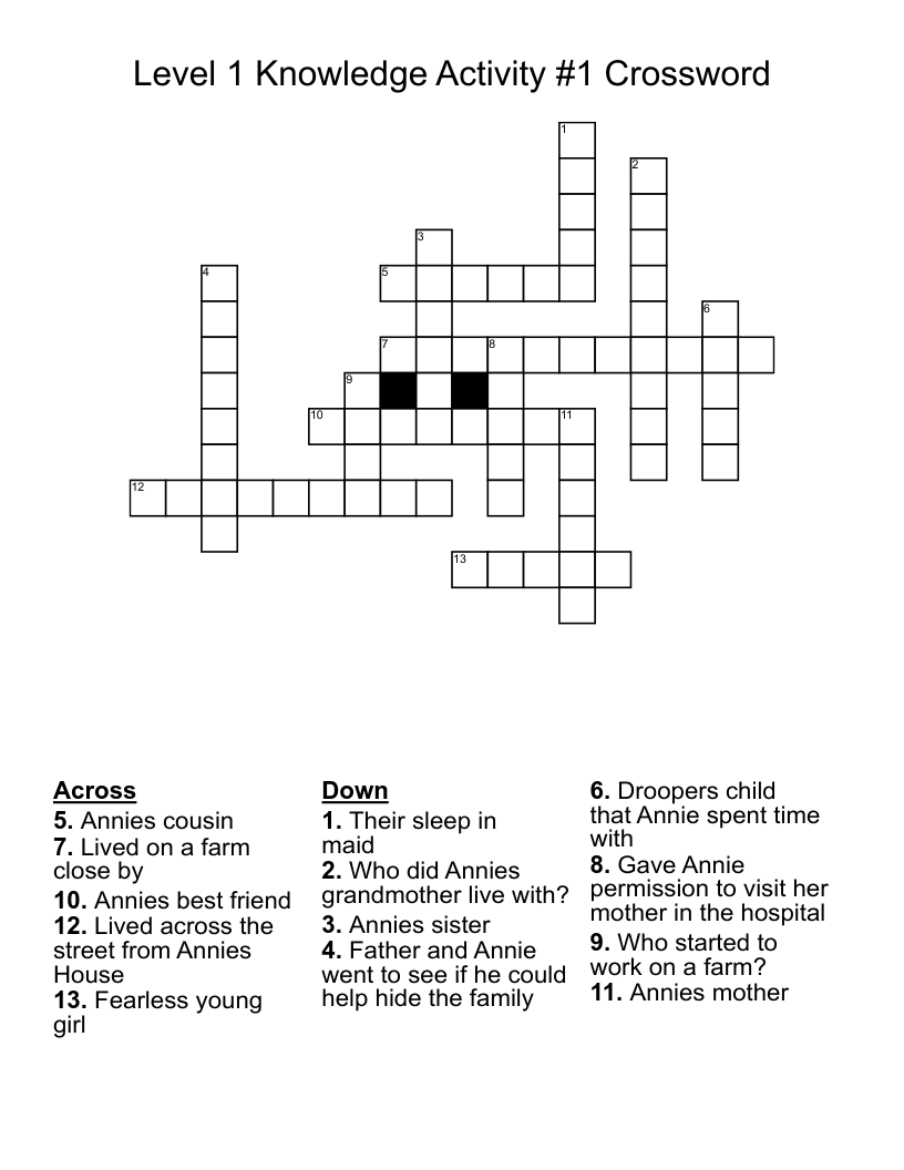 Level 1 Knowledge Activity 1 Crossword WordMint