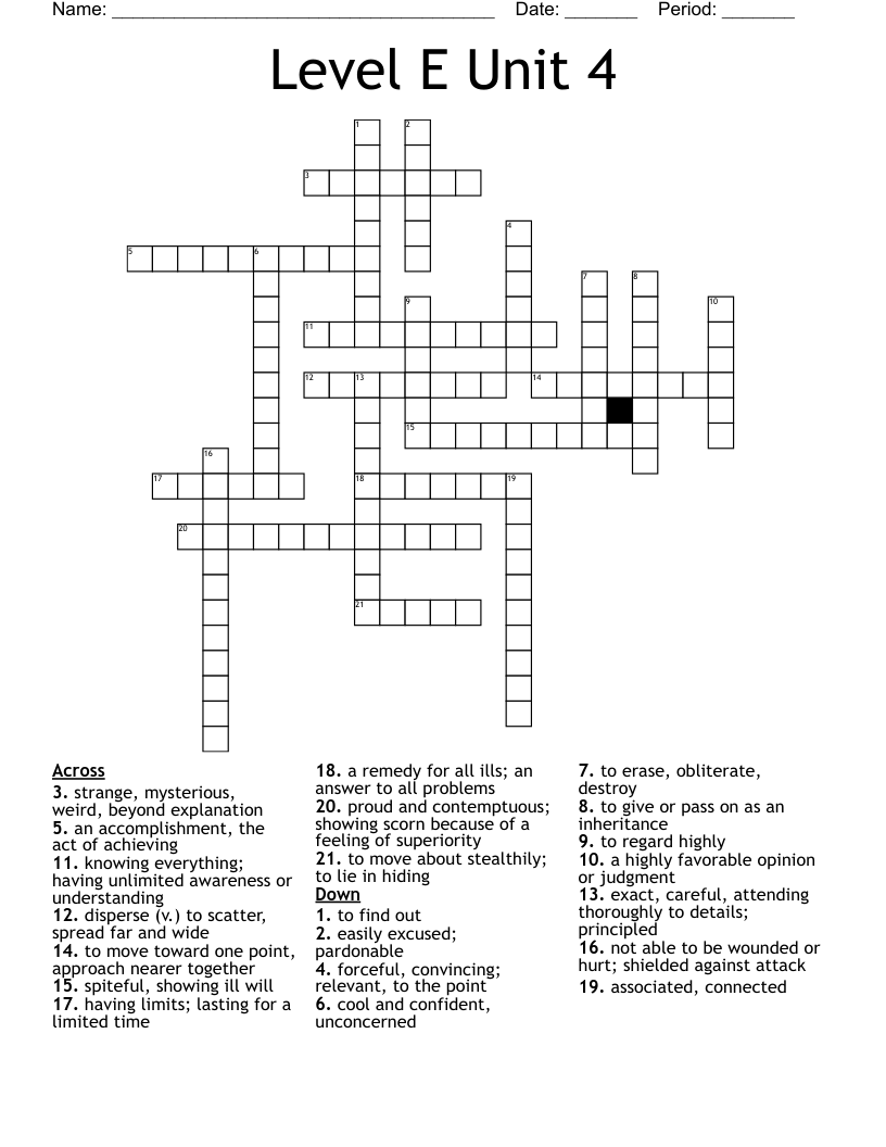 Level E Unit 4 Crossword - WordMint