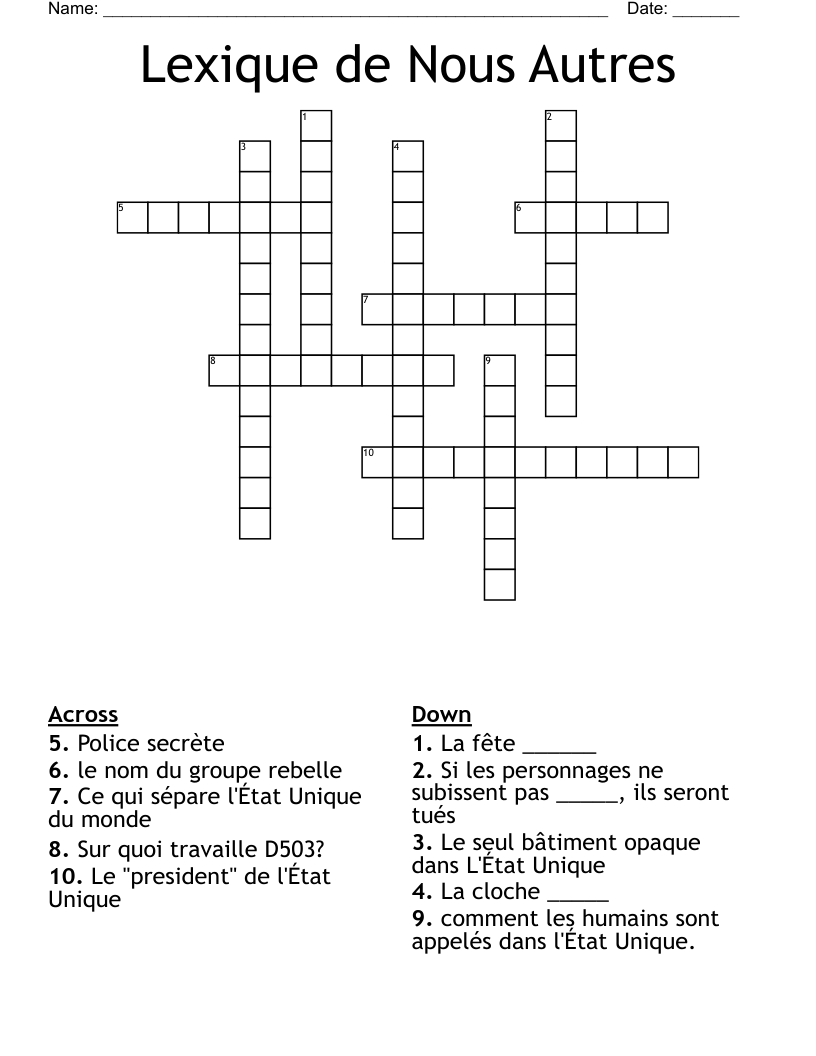 Lexique de Nous Autres Crossword WordMint