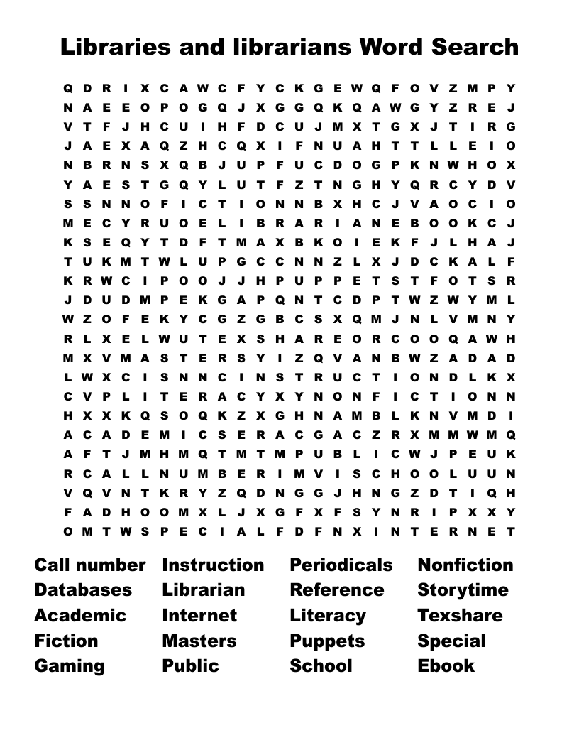 Printable Library Word Search Puzzles