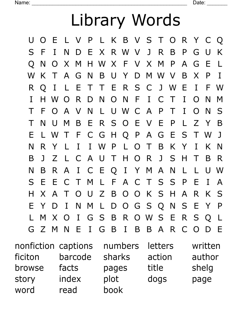 Library Words Word Search - WordMint