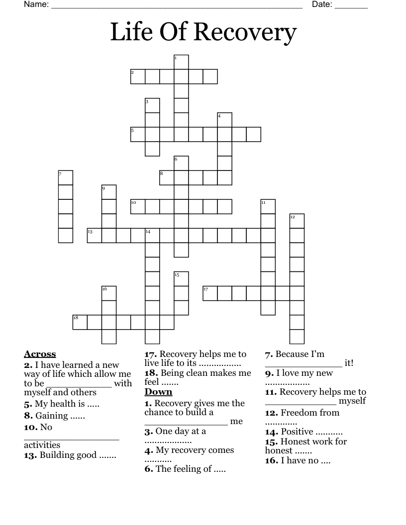 Life Of Recovery Crossword WordMint