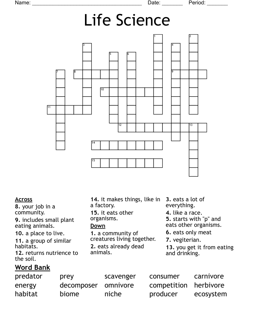 Life Science Crossword WordMint