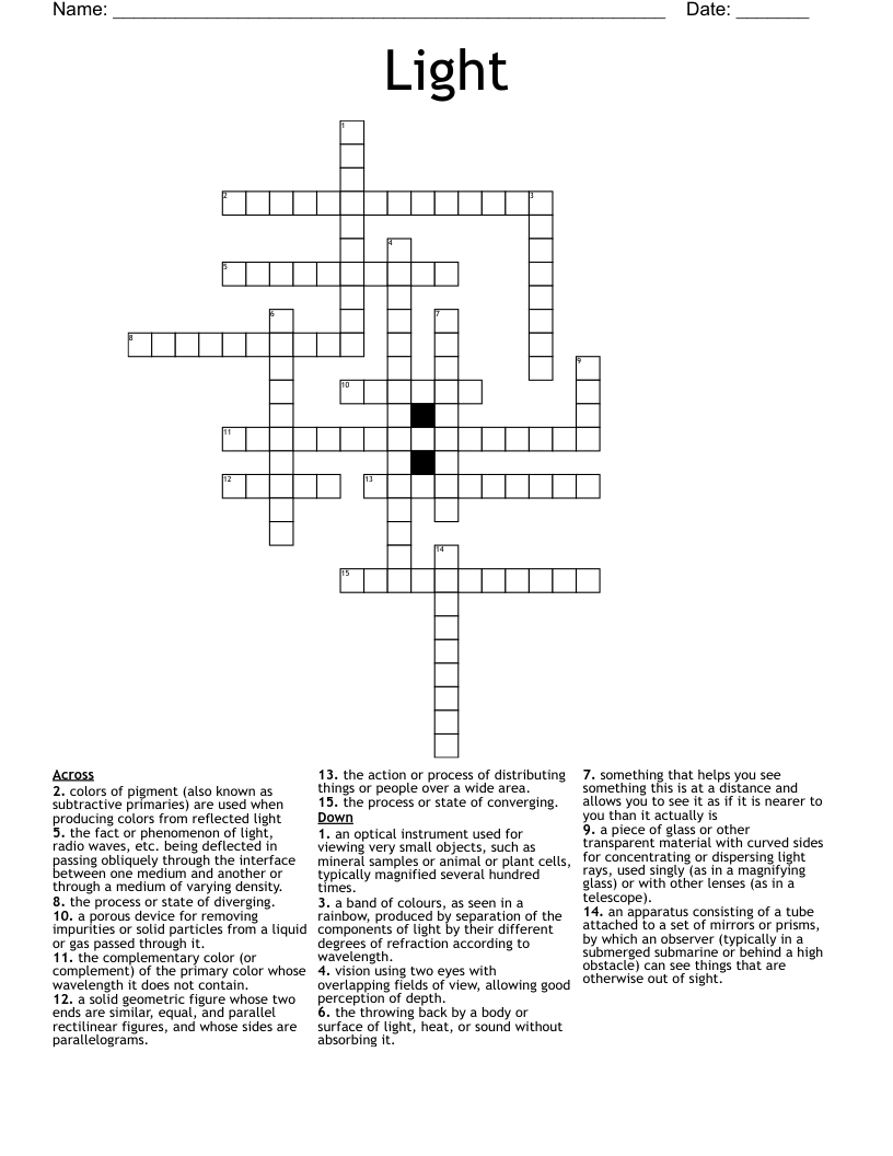 Light Crossword WordMint