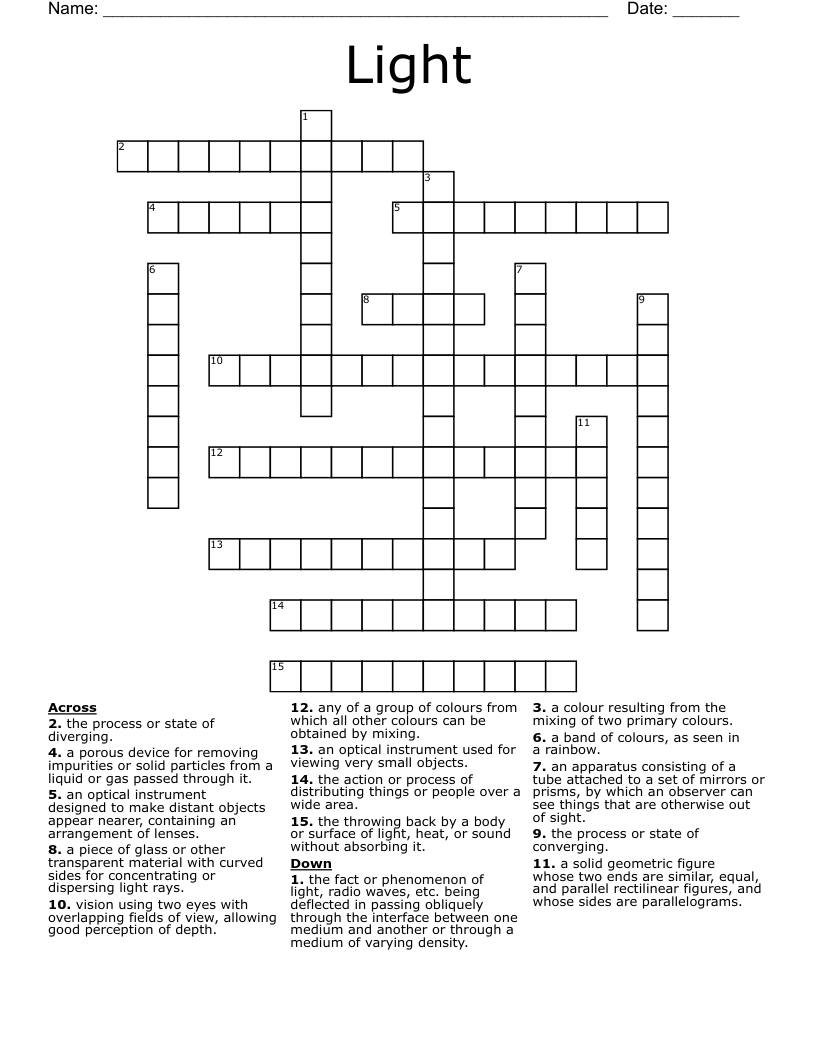 Light Crossword WordMint