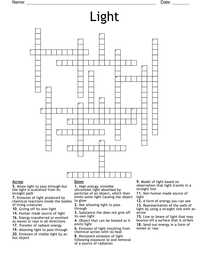 Light Crossword WordMint