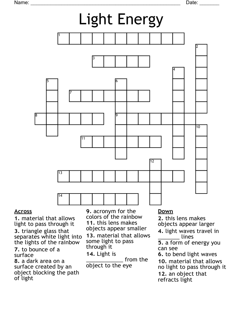 Light Energy Crossword WordMint