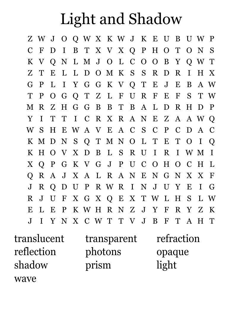 Light and Shadow Word Search WordMint