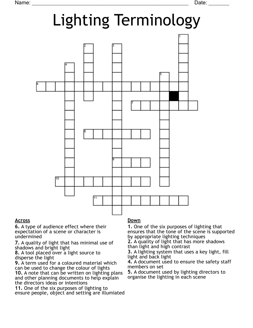 Lighting Terminology Crossword WordMint