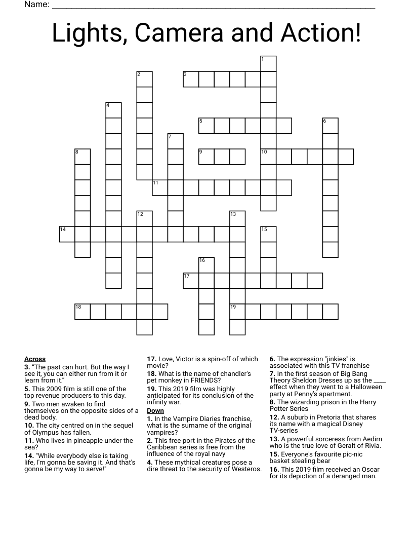 Lights, Camera and Action! Crossword WordMint