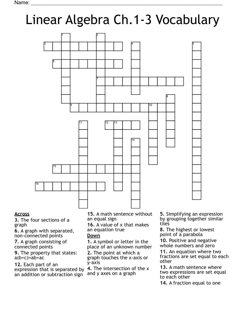 Linear Algebra Ch.13 Vocabulary Crossword WordMint