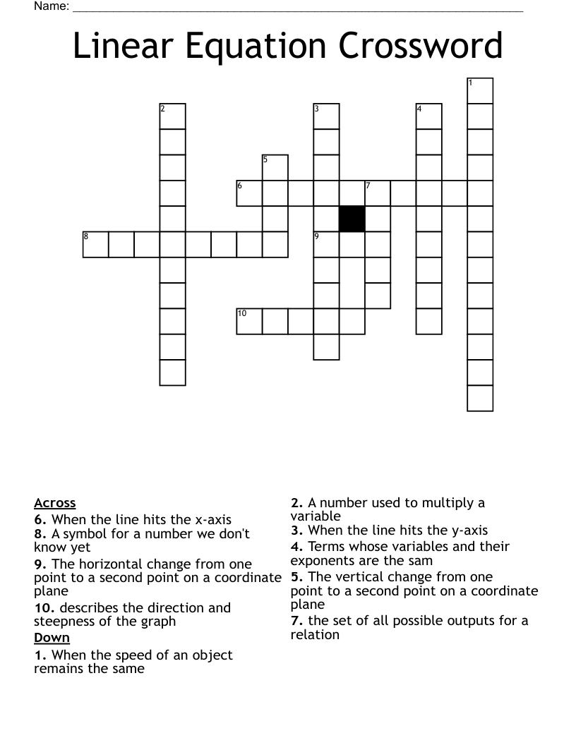 Linear Equation Crossword WordMint