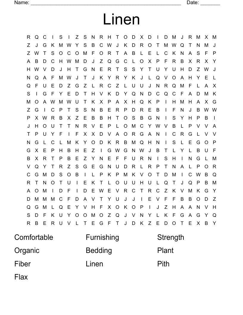 Linen Word Search WordMint