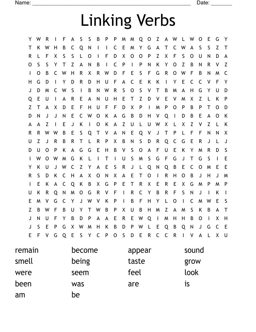 Linking Verbs Word Search WordMint