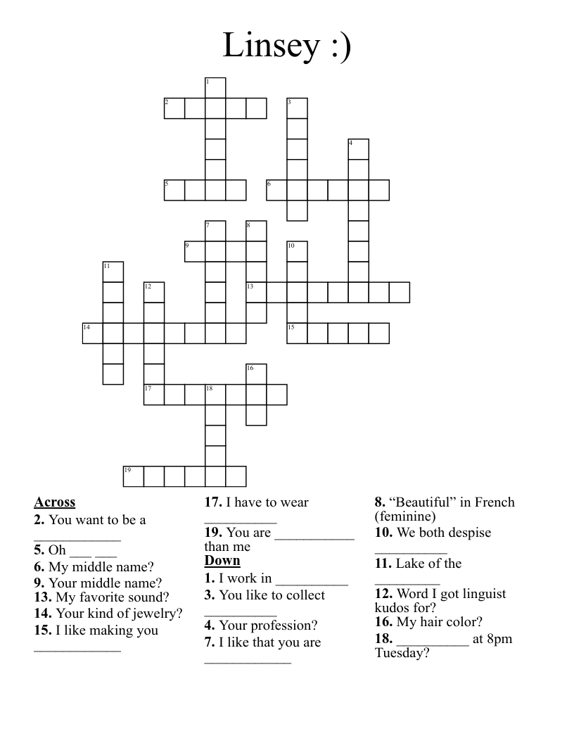 Linsey ) Crossword WordMint