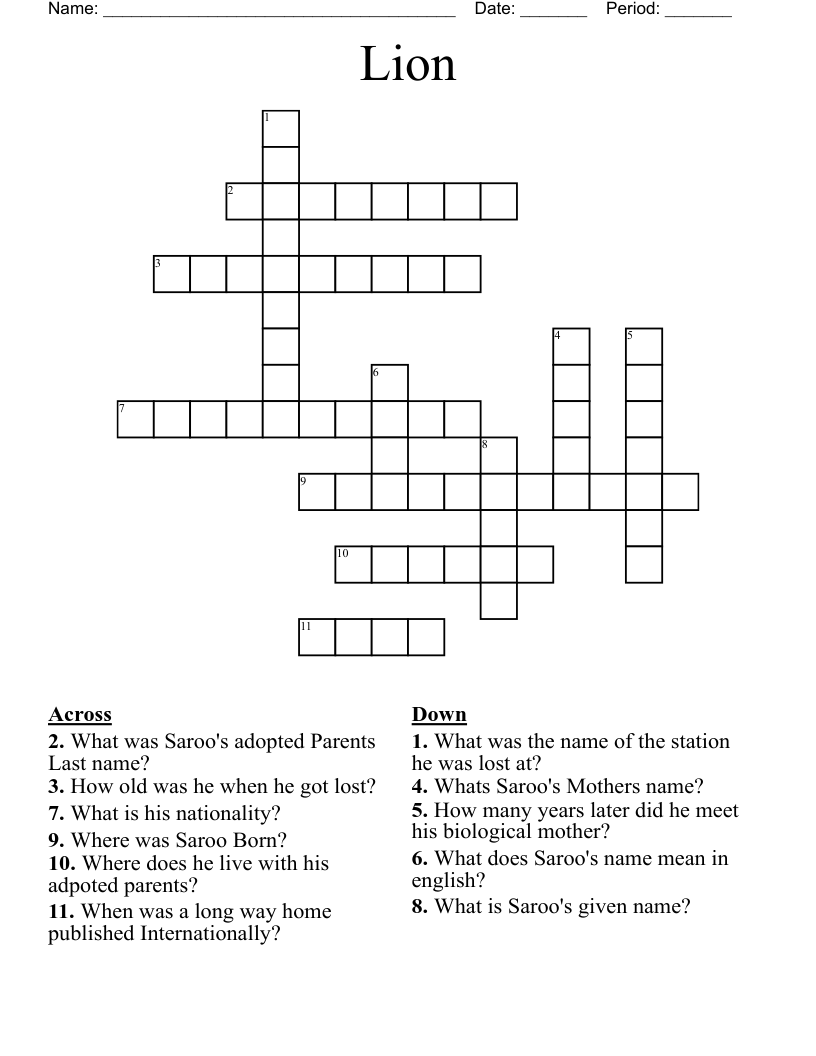 Lion Crossword WordMint