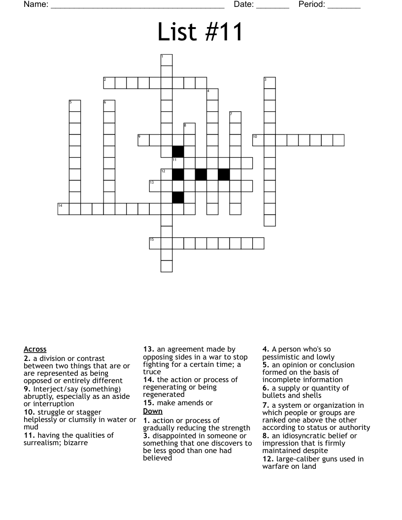 List 11 Crossword WordMint