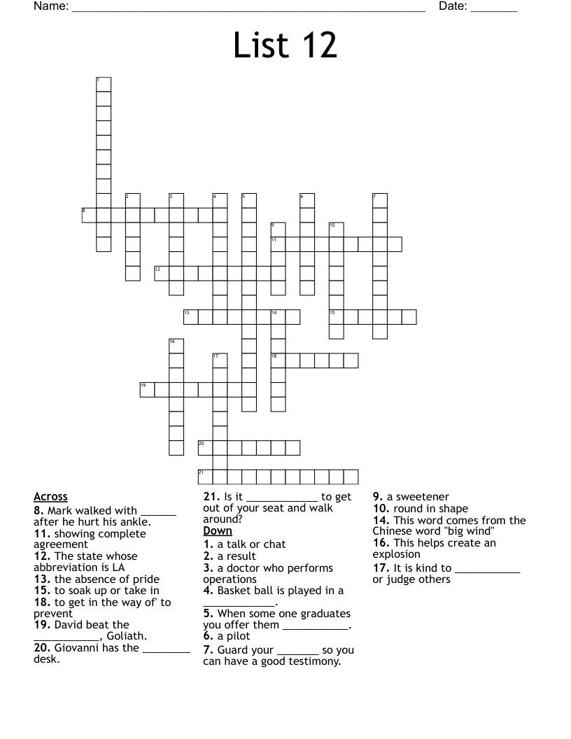 List 12 Crossword WordMint