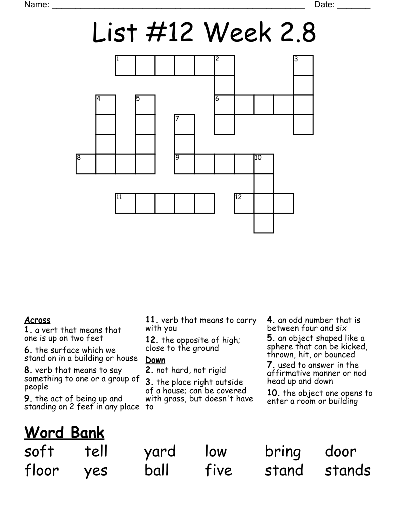List 12 Week 2.8 Crossword WordMint